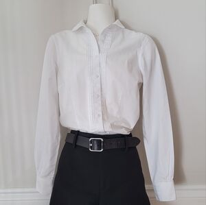 BROOKS BROTHERS White tuxedo style white stripe shirt.